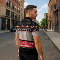 Hiking Christmas Zipper Polo Shirt with Mountains Trees and Winter Holiday Pattern - Wonder Print Shop