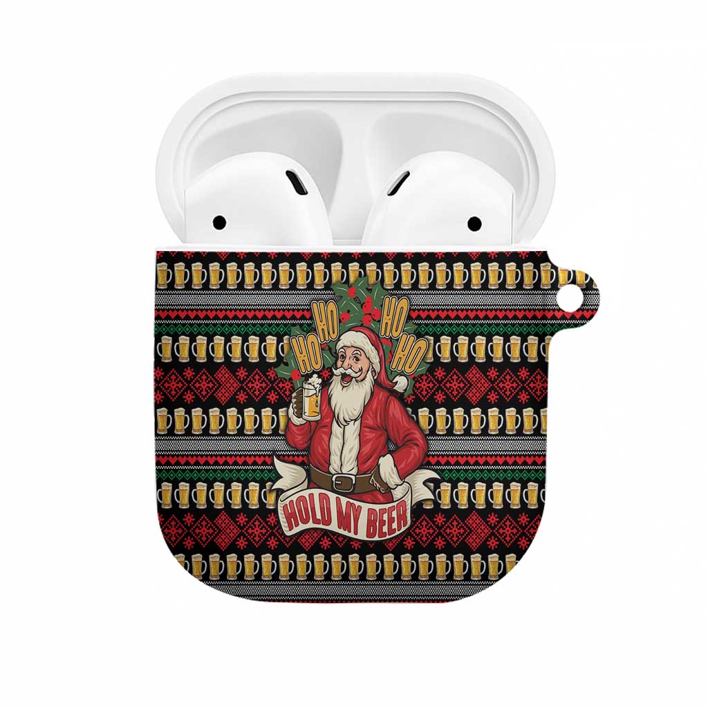 Santa Hold My Beer Christmas AirPods Case with Beer Mugs and Holiday Pattern - Wonder Print Shop