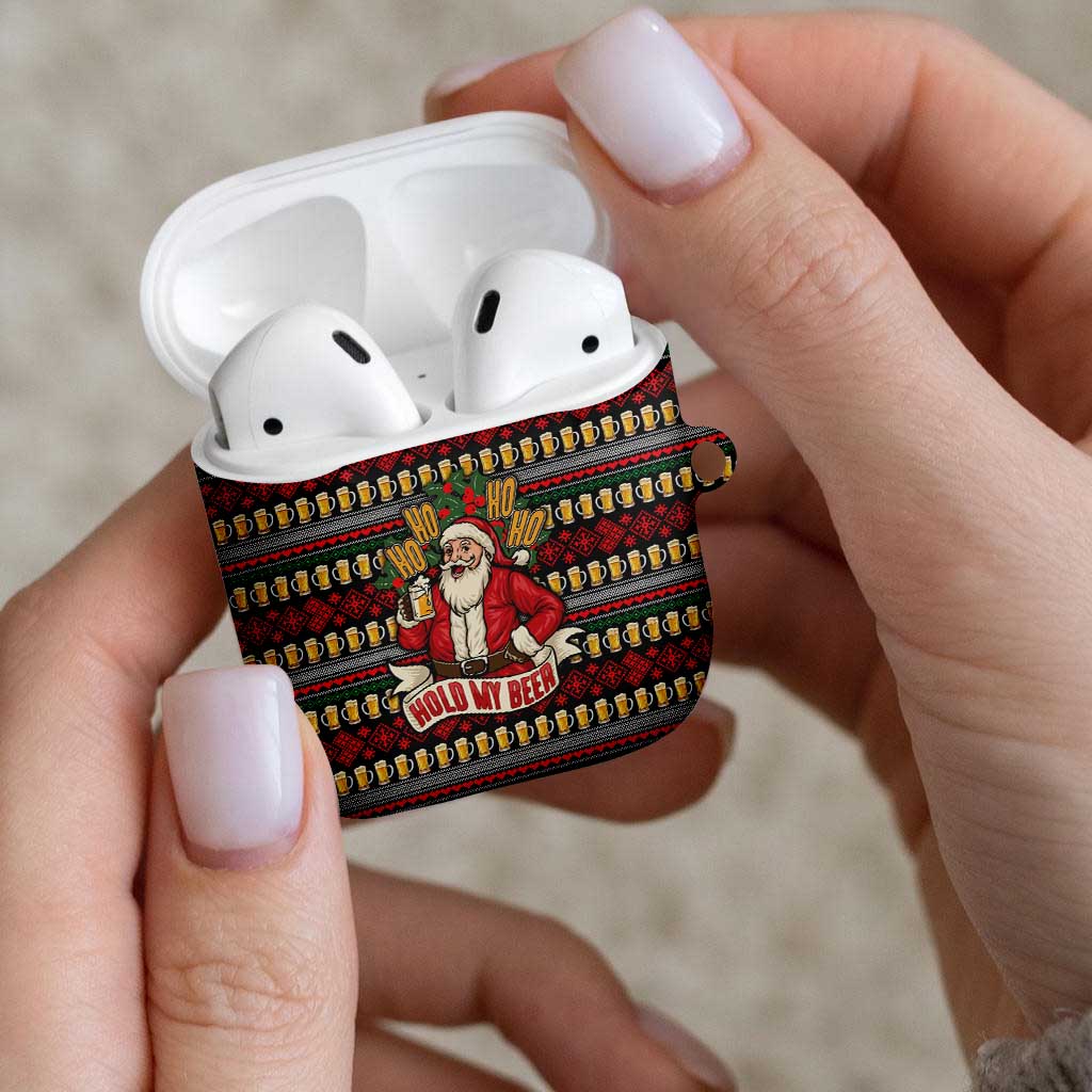 Santa Hold My Beer Christmas AirPods Case with Beer Mugs and Holiday Pattern - Wonder Print Shop