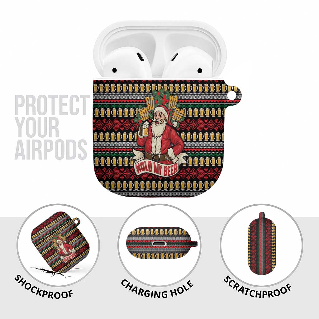 Santa Hold My Beer Christmas AirPods Case with Beer Mugs and Holiday Pattern - Wonder Print Shop