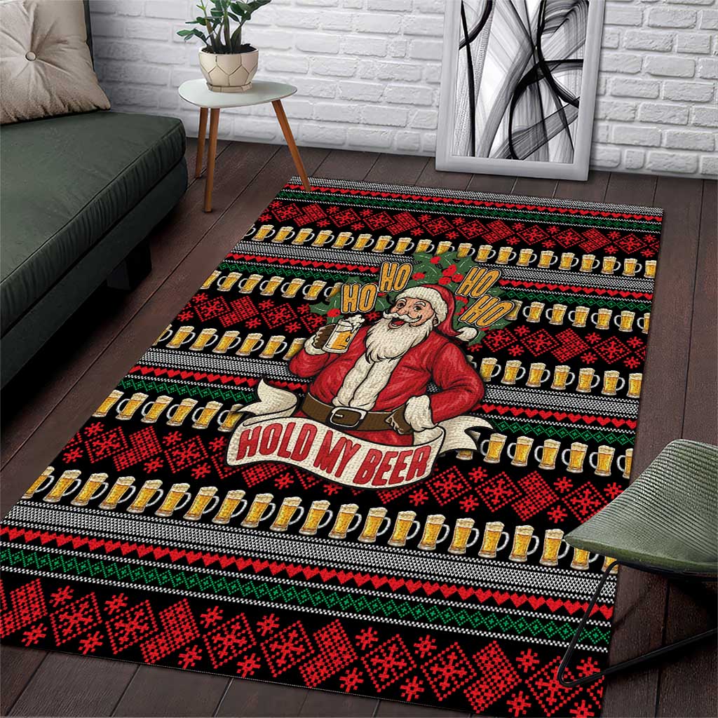 Santa Hold My Beer Christmas Area Rug with Beer Mugs and Holiday Pattern - Wonder Print Shop