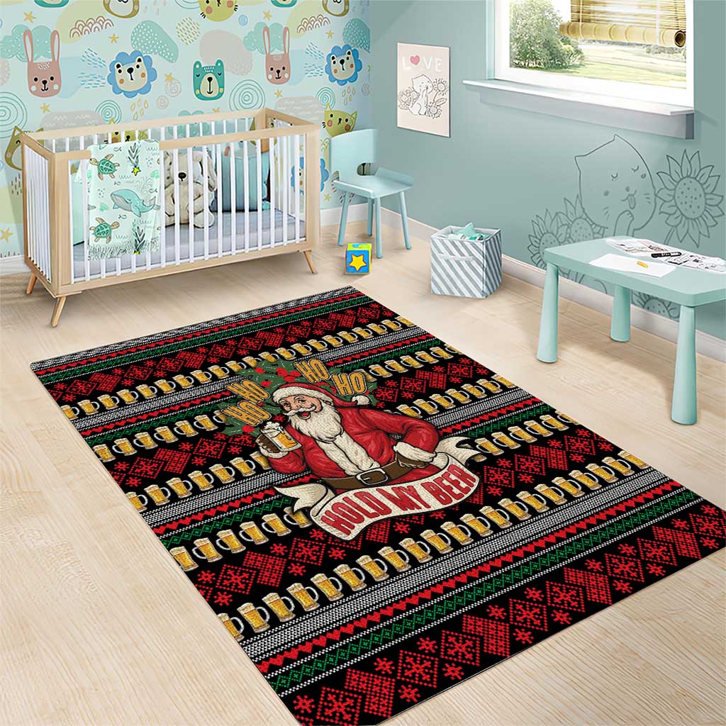 Santa Hold My Beer Christmas Area Rug with Beer Mugs and Holiday Pattern - Wonder Print Shop