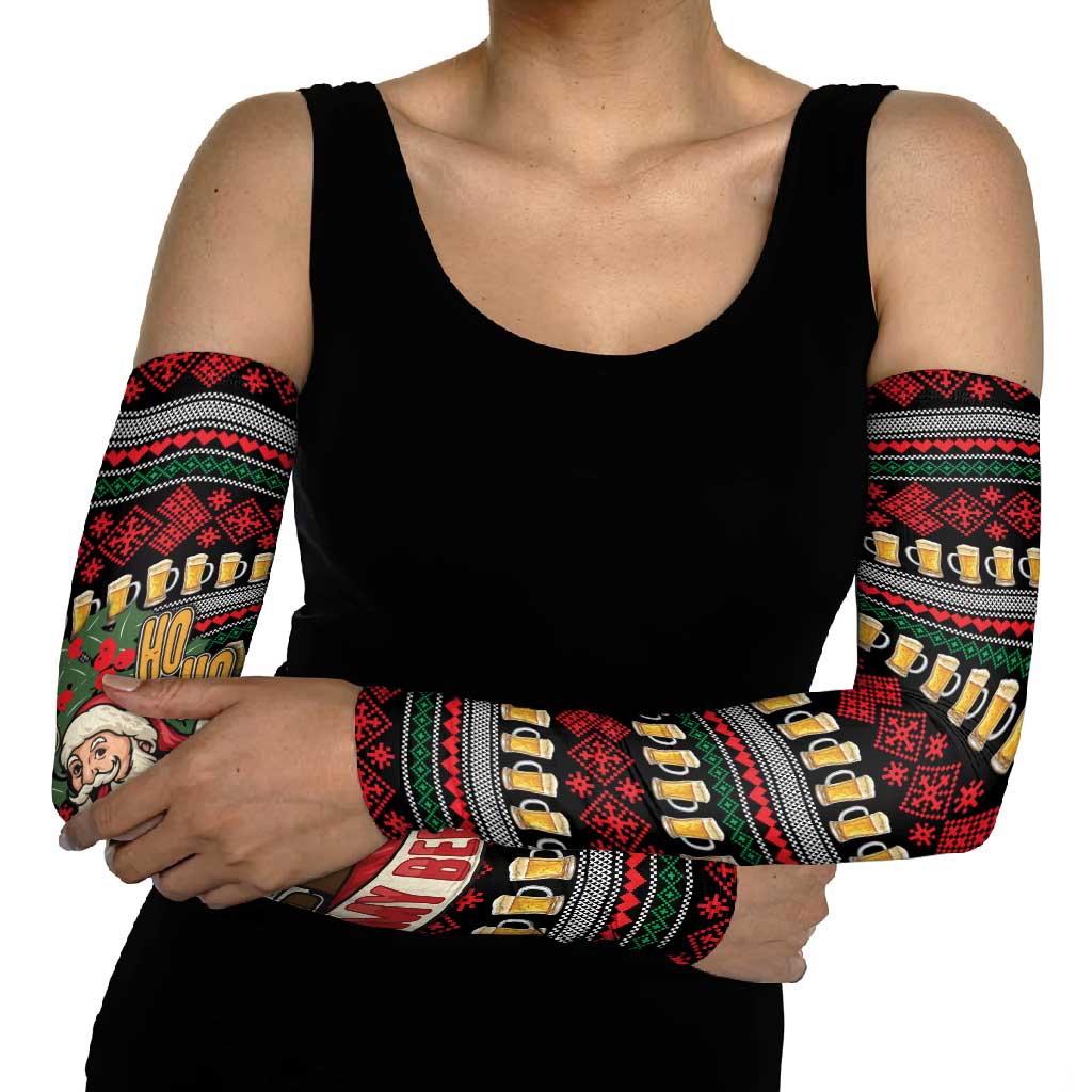 Santa Hold My Beer Christmas Arm Sleeves with Beer Mugs and Holiday Pattern - Wonder Print Shop