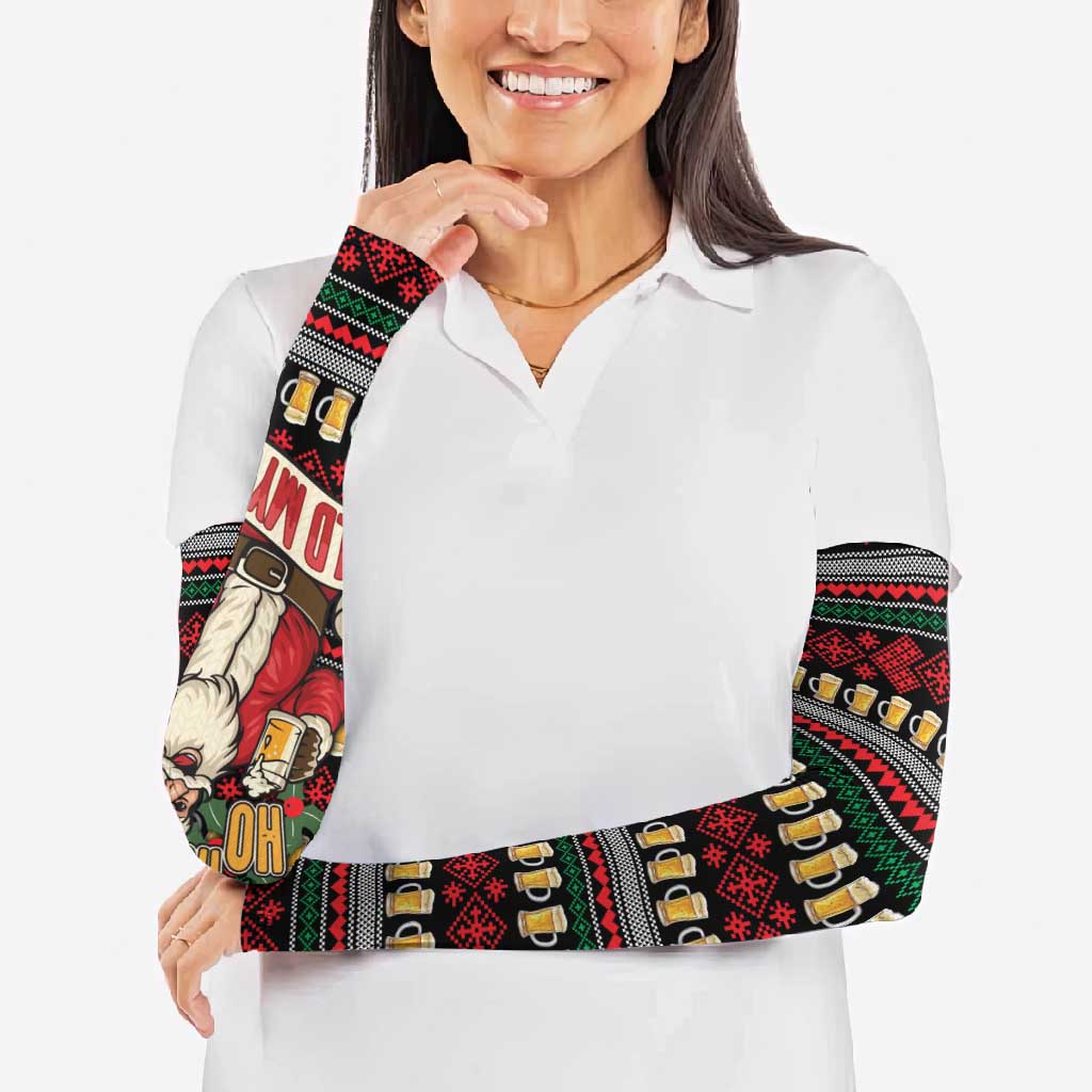 Santa Hold My Beer Christmas Arm Sleeves with Beer Mugs and Holiday Pattern - Wonder Print Shop