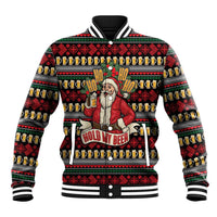 Santa Hold My Beer Christmas Baseball Jacket with Beer Mugs and Holiday Pattern - Wonder Print Shop