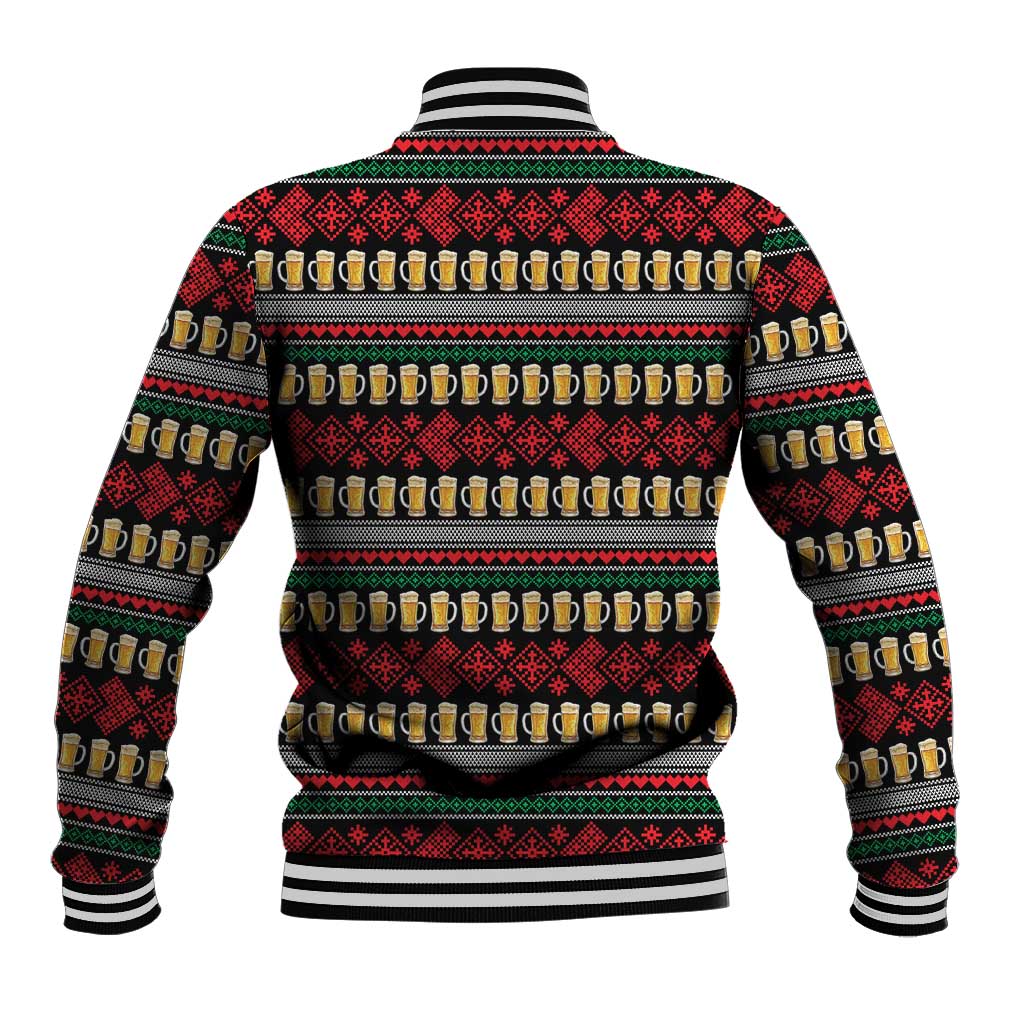 Santa Hold My Beer Christmas Baseball Jacket with Beer Mugs and Holiday Pattern - Wonder Print Shop