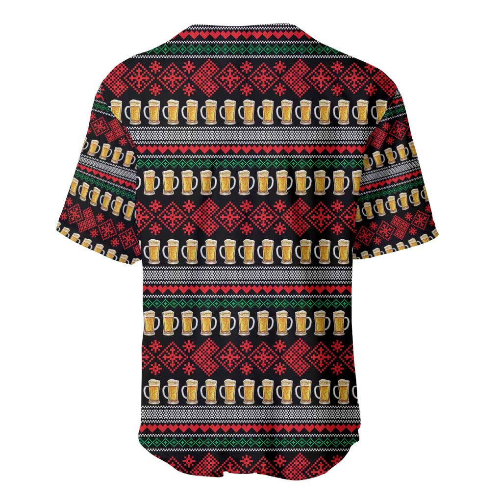 Santa Hold My Beer Christmas Baseball Jersey with Beer Mugs and Holiday Pattern - Wonder Print Shop