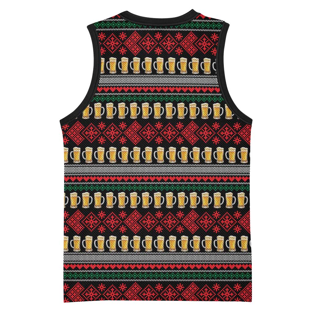 Santa Hold My Beer Christmas Basketball Jersey with Beer Mugs and Holiday Pattern - Wonder Print Shop