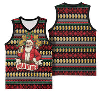 Santa Hold My Beer Christmas Basketball Jersey with Beer Mugs and Holiday Pattern - Wonder Print Shop