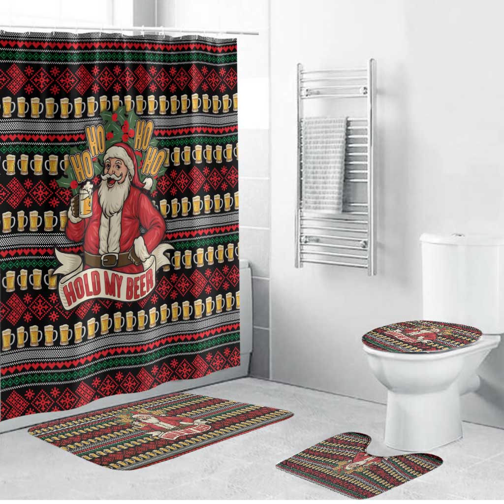 Santa Hold My Beer Christmas Bathroom Set with Beer Mugs and Holiday Pattern - Wonder Print Shop