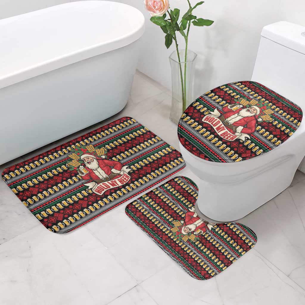 Santa Hold My Beer Christmas Bathroom Set with Beer Mugs and Holiday Pattern - Wonder Print Shop