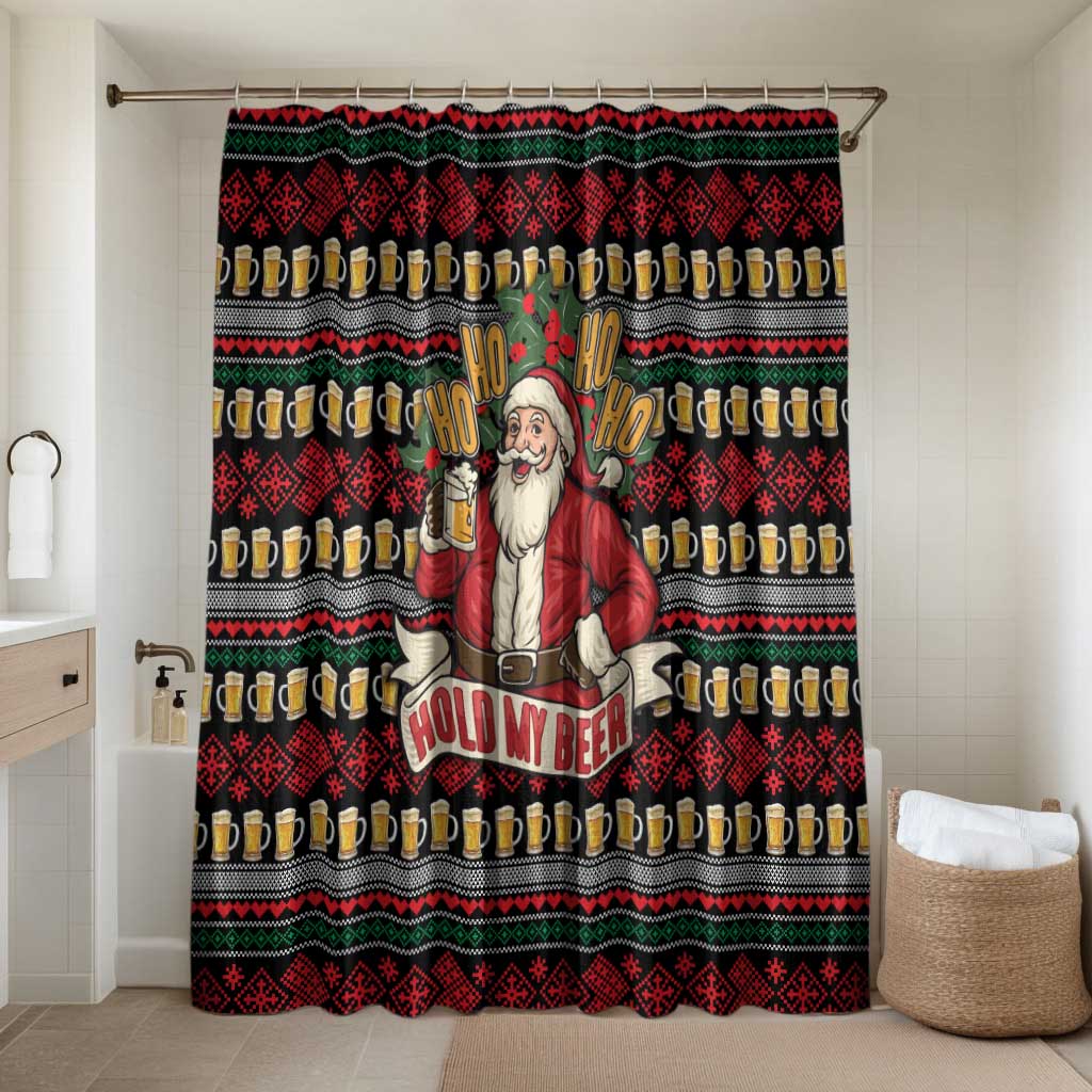 Santa Hold My Beer Christmas Bathroom Set with Beer Mugs and Holiday Pattern - Wonder Print Shop