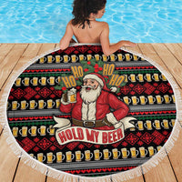 Santa Hold My Beer Christmas Beach Blanket with Beer Mugs and Holiday Pattern - Wonder Print Shop