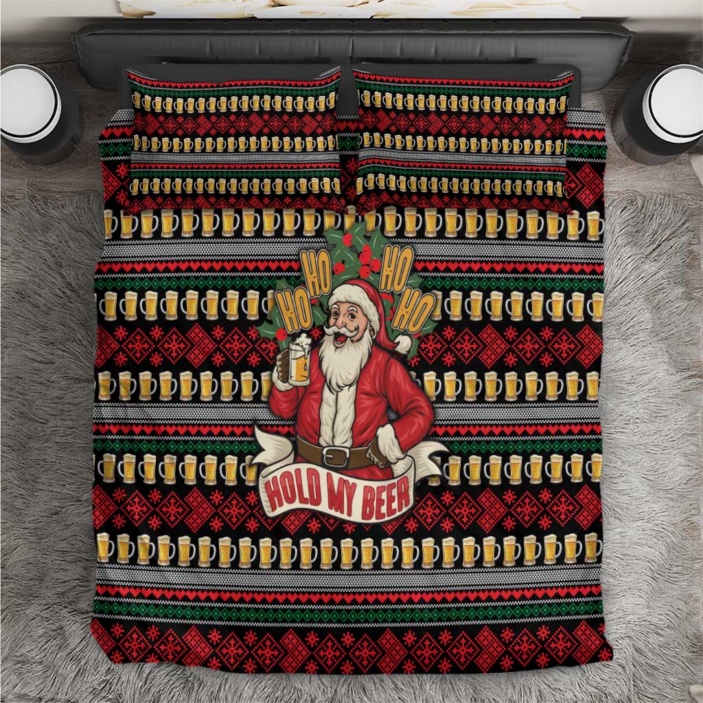Santa Hold My Beer Christmas Bedding Set with Beer Mugs and Holiday Pattern - Wonder Print Shop