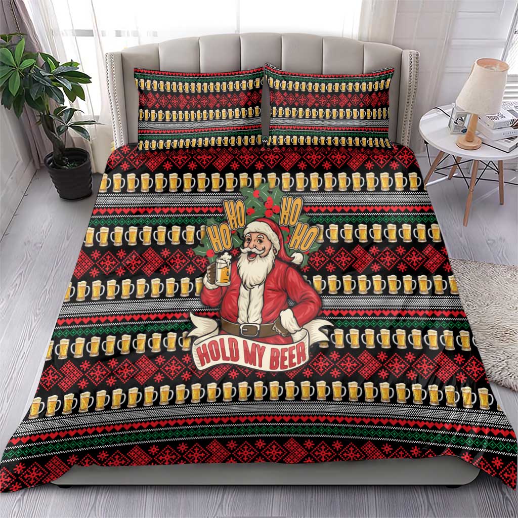 Santa Hold My Beer Christmas Bedding Set with Beer Mugs and Holiday Pattern - Wonder Print Shop