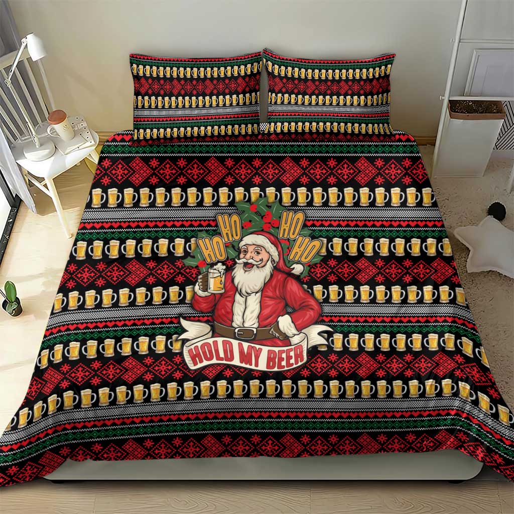 Santa Hold My Beer Christmas Bedding Set with Beer Mugs and Holiday Pattern - Wonder Print Shop