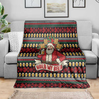 Santa Hold My Beer Christmas Blanket with Beer Mugs and Holiday Pattern - Wonder Print Shop