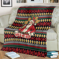 Santa Hold My Beer Christmas Blanket with Beer Mugs and Holiday Pattern - Wonder Print Shop