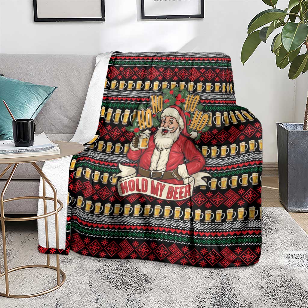 Santa Hold My Beer Christmas Blanket with Beer Mugs and Holiday Pattern - Wonder Print Shop
