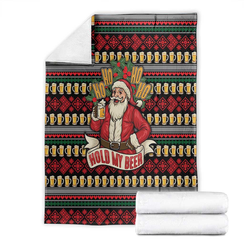 Santa Hold My Beer Christmas Blanket with Beer Mugs and Holiday Pattern - Wonder Print Shop