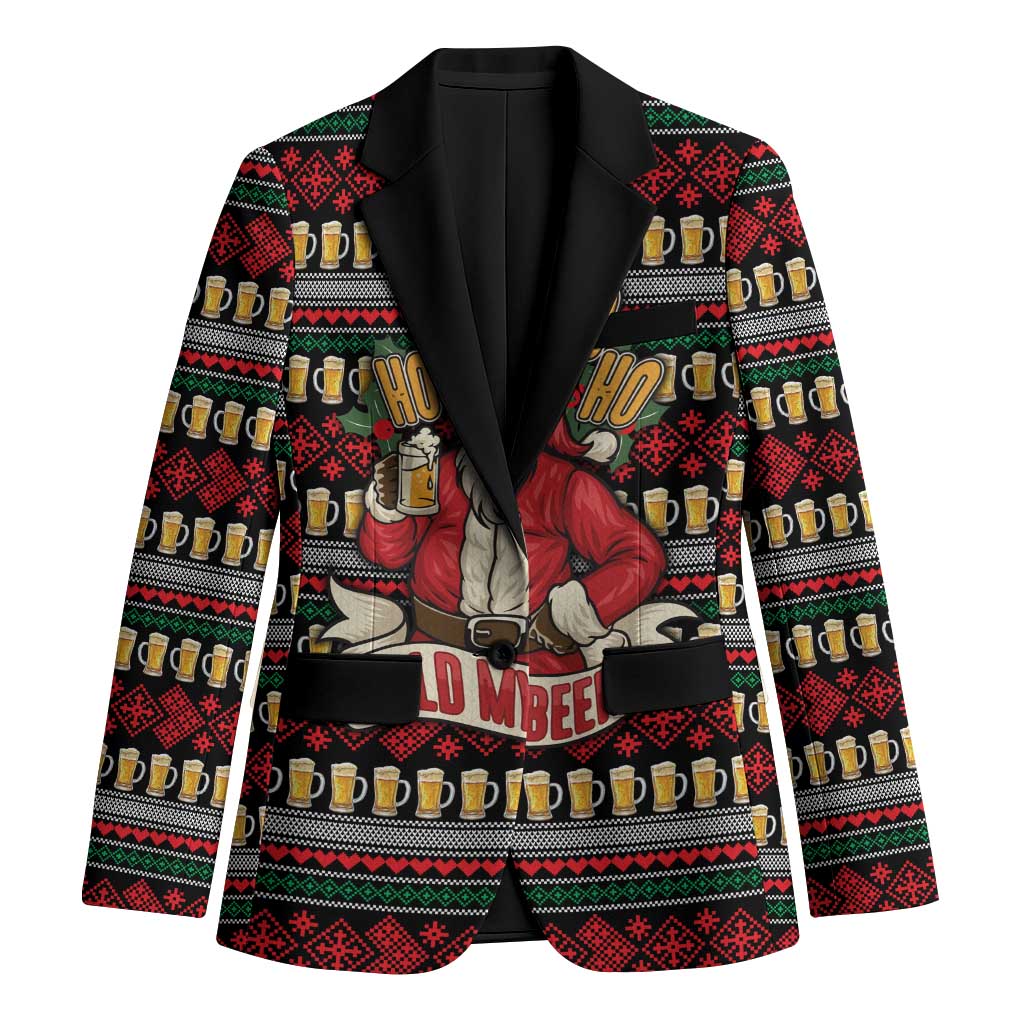 Santa Hold My Beer Christmas Blazer with Beer Mugs and Holiday Pattern - Wonder Print Shop