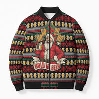 Santa Hold My Beer Christmas Bomber Puffer Jacket with Beer Mugs and Holiday Pattern - Wonder Print Shop