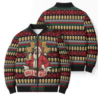Santa Hold My Beer Christmas Bomber Puffer Jacket with Beer Mugs and Holiday Pattern - Wonder Print Shop