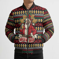 Santa Hold My Beer Christmas Bomber Puffer Jacket with Beer Mugs and Holiday Pattern - Wonder Print Shop