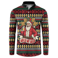 Santa Hold My Beer Christmas Button Sweatshirt with Beer Mugs and Holiday Pattern - Wonder Print Shop