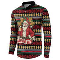 Santa Hold My Beer Christmas Button Sweatshirt with Beer Mugs and Holiday Pattern - Wonder Print Shop