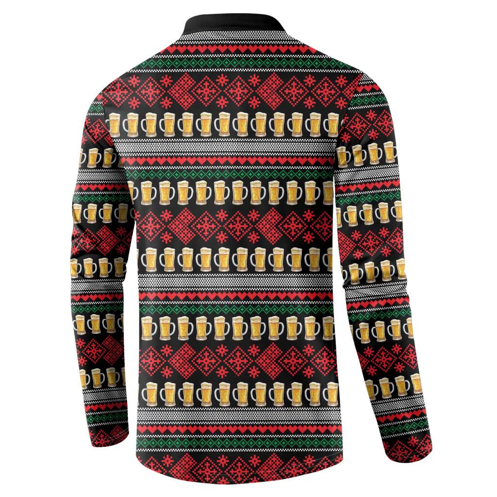 Santa Hold My Beer Christmas Button Sweatshirt with Beer Mugs and Holiday Pattern - Wonder Print Shop