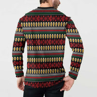 Santa Hold My Beer Christmas Button Sweatshirt with Beer Mugs and Holiday Pattern - Wonder Print Shop