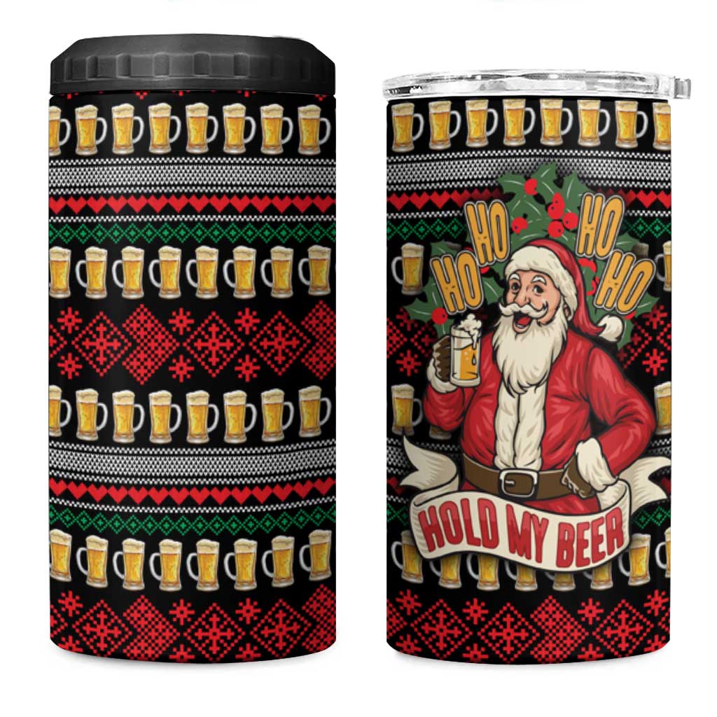 Santa Hold My Beer Christmas 4 in 1 Can Cooler Tumbler with Beer Mugs and Holiday Pattern - Wonder Print Shop