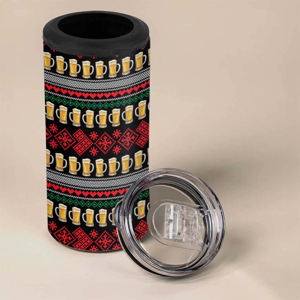 Santa Hold My Beer Christmas 4 in 1 Can Cooler Tumbler with Beer Mugs and Holiday Pattern - Wonder Print Shop