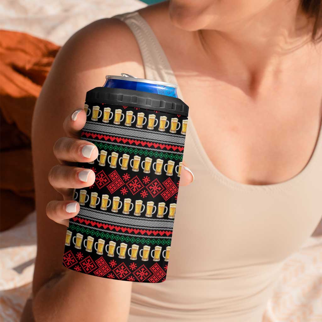 Santa Hold My Beer Christmas 4 in 1 Can Cooler Tumbler with Beer Mugs and Holiday Pattern - Wonder Print Shop