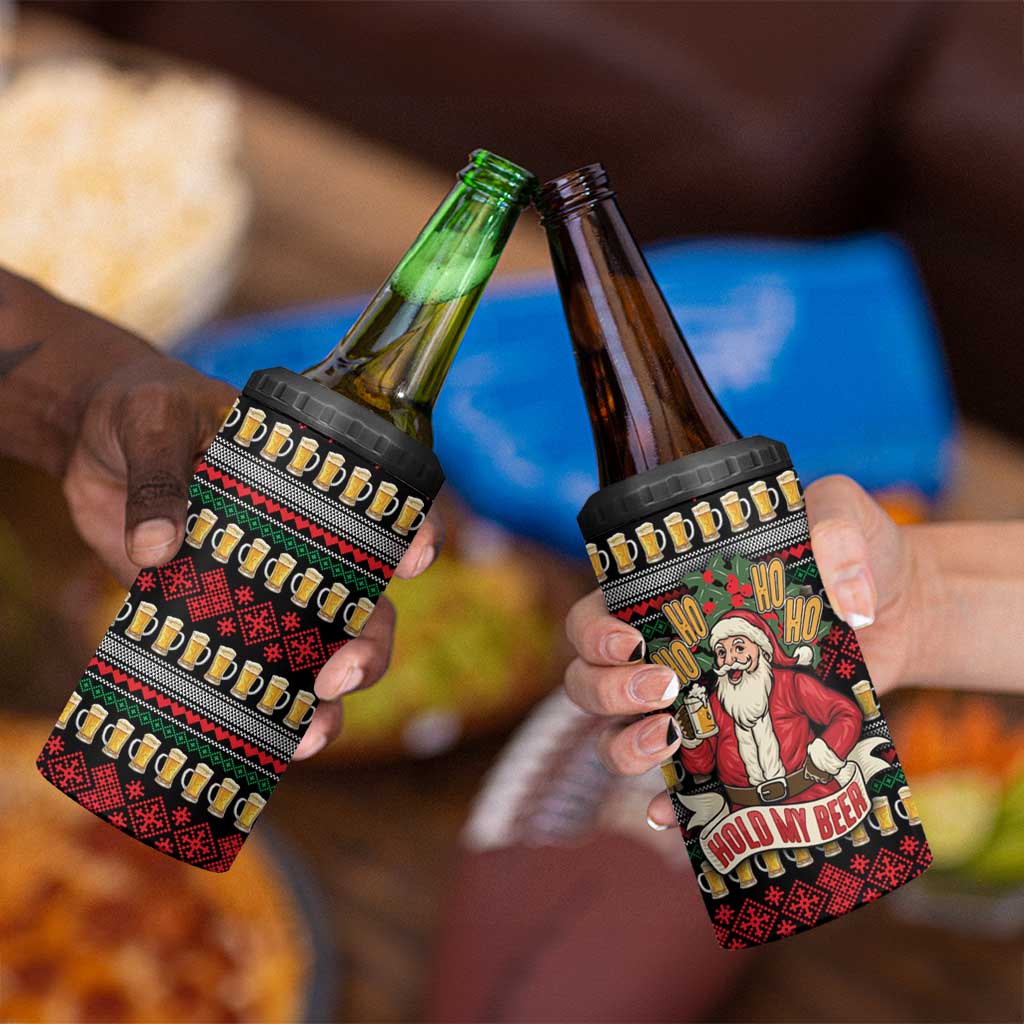 Santa Hold My Beer Christmas 4 in 1 Can Cooler Tumbler with Beer Mugs and Holiday Pattern - Wonder Print Shop