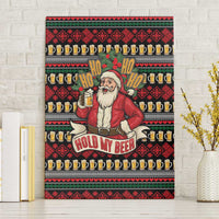 Santa Hold My Beer Christmas Canvas Wall Art with Beer Mugs and Holiday Pattern - Wonder Print Shop