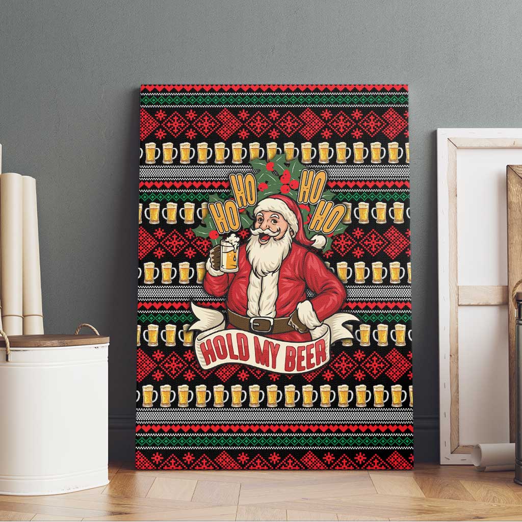 Santa Hold My Beer Christmas Canvas Wall Art with Beer Mugs and Holiday Pattern - Wonder Print Shop