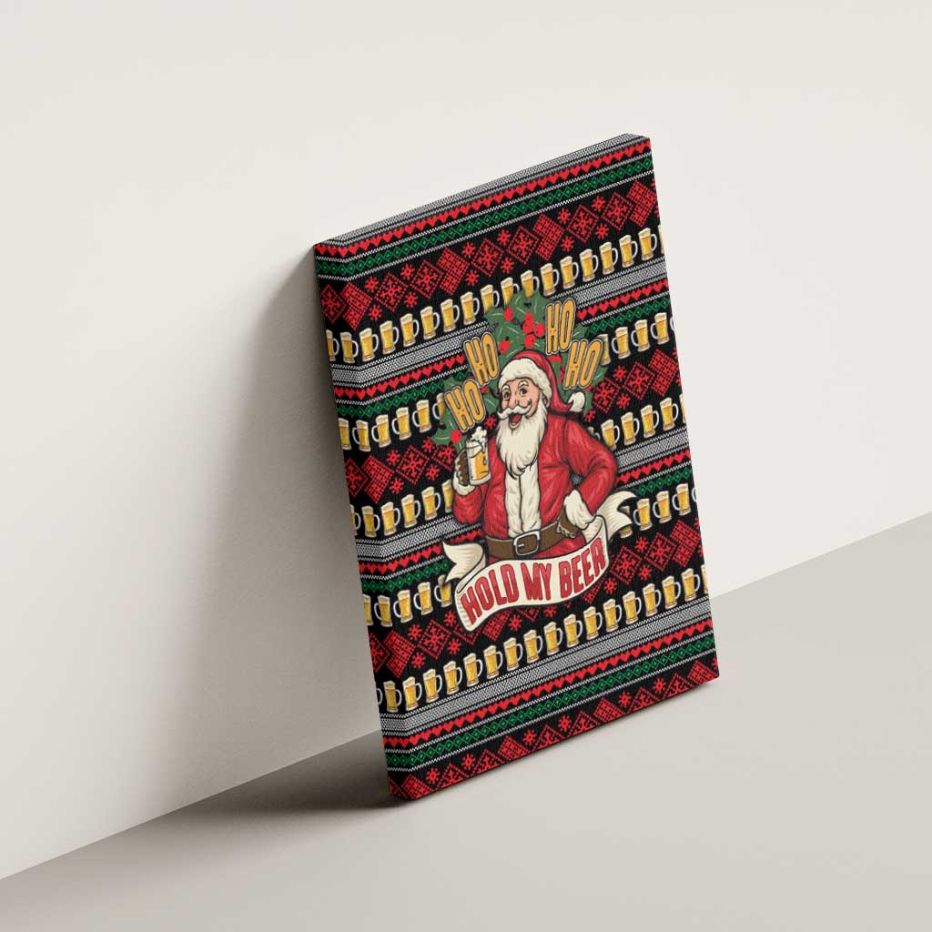 Santa Hold My Beer Christmas Canvas Wall Art with Beer Mugs and Holiday Pattern - Wonder Print Shop