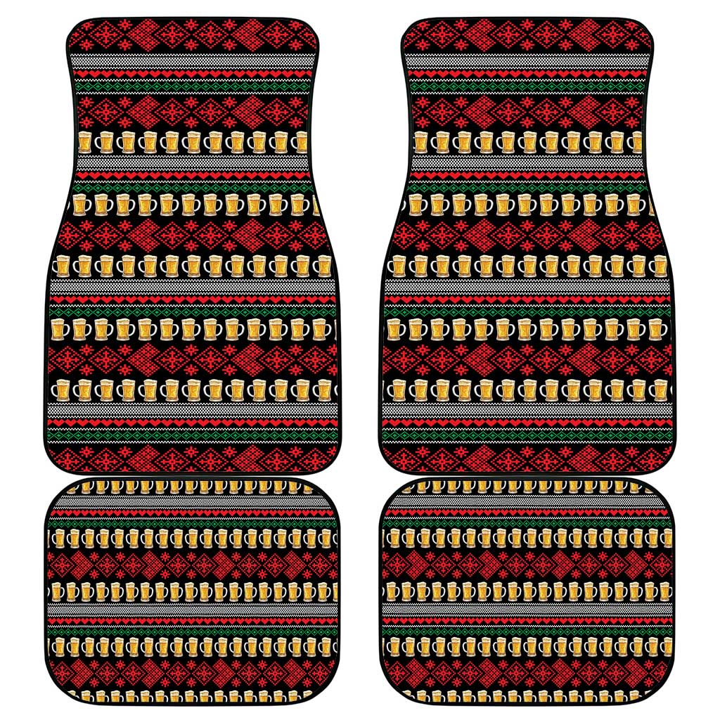 Santa Hold My Beer Christmas Car Mats with Beer Mugs and Holiday Pattern - Wonder Print Shop