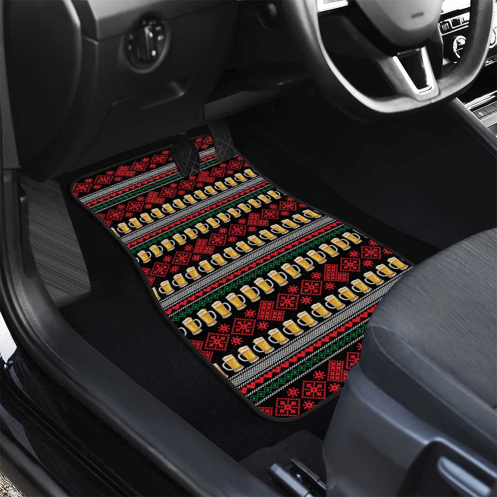 Santa Hold My Beer Christmas Car Mats with Beer Mugs and Holiday Pattern - Wonder Print Shop