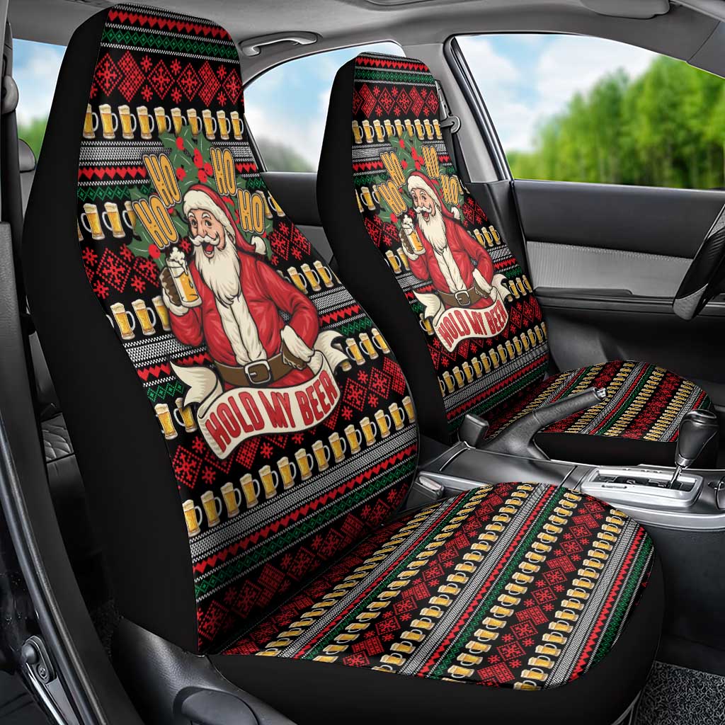 Santa Hold My Beer Christmas Car Seat Cover with Beer Mugs and Holiday Pattern - Wonder Print Shop