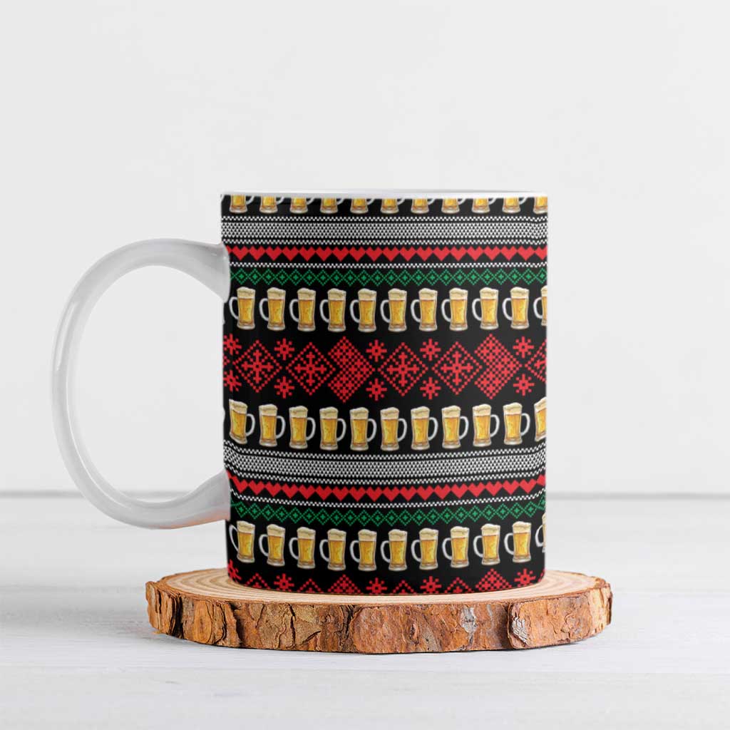 Santa Hold My Beer Christmas Ceramic Mug with Beer Mugs and Holiday Pattern - Wonder Print Shop