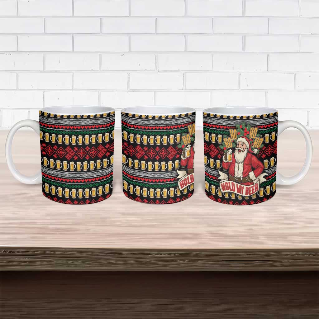 Santa Hold My Beer Christmas Ceramic Mug with Beer Mugs and Holiday Pattern - Wonder Print Shop