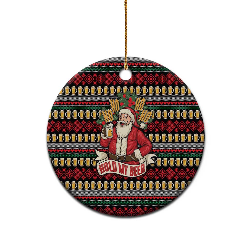 Santa Hold My Beer Christmas Ceramic Ornament with Beer Mugs and Holiday Pattern - Wonder Print Shop