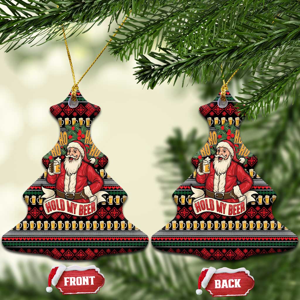 Santa Hold My Beer Christmas Ceramic Ornament with Beer Mugs and Holiday Pattern - Wonder Print Shop
