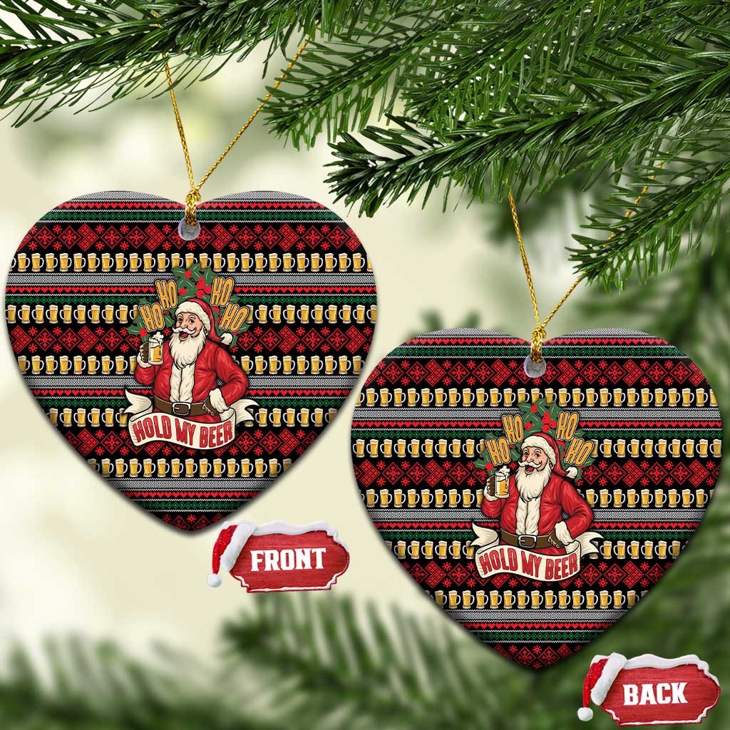 Santa Hold My Beer Christmas Ceramic Ornament with Beer Mugs and Holiday Pattern - Wonder Print Shop