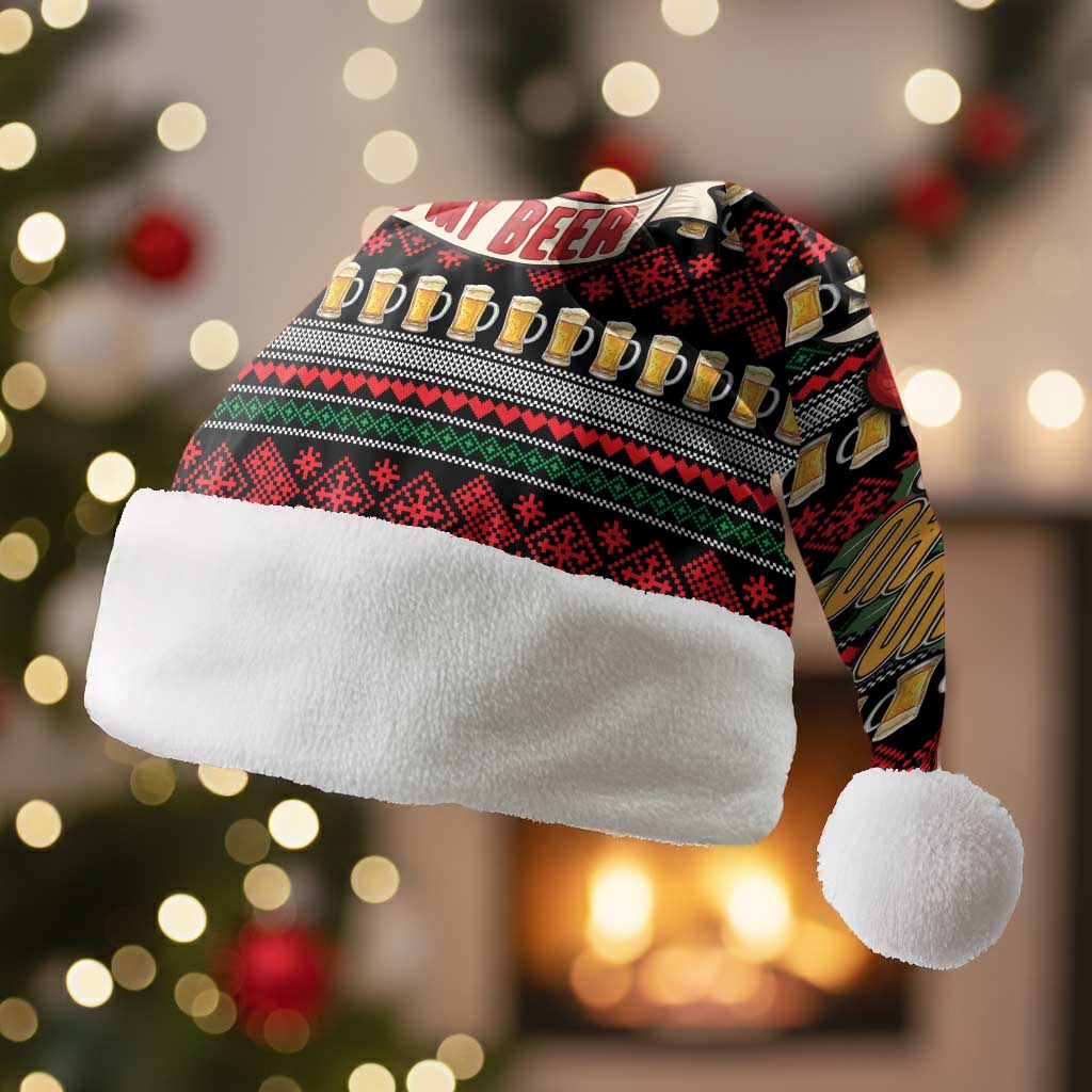 Santa Hold My Beer Christmas Santa Hat with Beer Mugs and Holiday Pattern - Wonder Print Shop