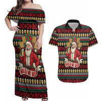 Santa Hold My Beer Christmas Couples Matching Off Shoulder Maxi Dress and Hawaiian Shirt with Beer Mugs and Holiday Pattern - Wonder Print Shop