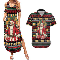 Santa Hold My Beer Christmas Couples Matching Summer Maxi Dress and Hawaiian Shirt with Beer Mugs and Holiday Pattern - Wonder Print Shop